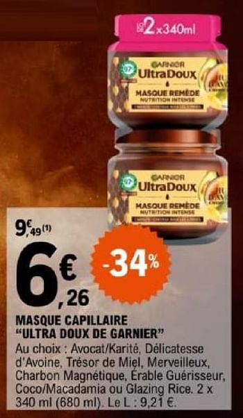 Promoties Masque capillaire ultra doux de garnier - Garnier - Geldig van 07/05/2024 tot 18/05/2024 bij E.Leclerc