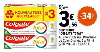 Promotions Dentifrice colgate total - Colgate - Valide de 07/05/2024 à 18/05/2024 chez E.Leclerc