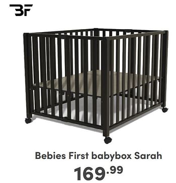 Promotions Bebies first babybox sarah - bebiesfirst - Valide de 07/05/2024 à 18/05/2024 chez Baby & Tiener Megastore