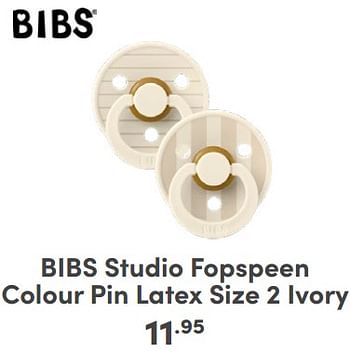 Promoties Bibs studio fopspeen colour pin latex size 2 ivory - Bibs - Geldig van 07/05/2024 tot 18/05/2024 bij Baby & Tiener Megastore