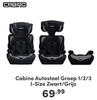 Promoties Cabino autostoel groep 1 2 3 size zwart grijs - Cabino - Geldig van 07/05/2024 tot 18/05/2024 bij Baby & Tiener Megastore