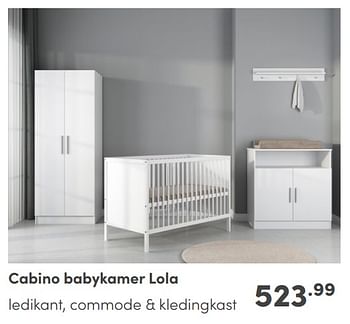 Promoties Cabino babykamer lola ledikant commode + kledingkast - Cabino - Geldig van 07/05/2024 tot 18/05/2024 bij Baby & Tiener Megastore