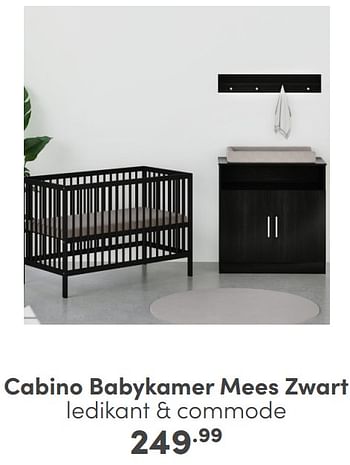 Promoties Cabino babykamer mees zwart ledikant + commode - Cabino - Geldig van 07/05/2024 tot 18/05/2024 bij Baby & Tiener Megastore