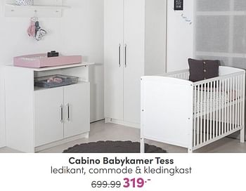 Promotions Cabino babykamer tess ledikant, commode + kledingkast - Cabino - Valide de 07/05/2024 à 18/05/2024 chez Baby & Tiener Megastore