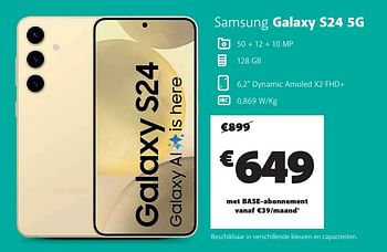 Promoties Samsung galaxy s24 5g - Samsung - Geldig van 07/05/2024 tot 03/06/2024 bij Base