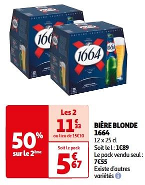 Promotions Bière blonde 1664 - Kronenbourg - Valide de 07/05/2024 à 19/05/2024 chez Auchan Ronq