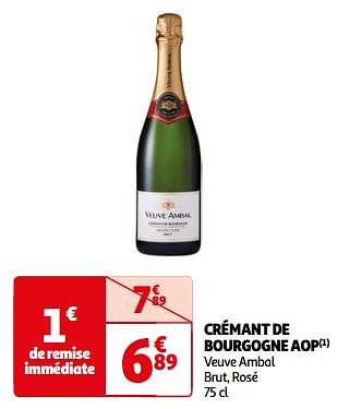Promoties Crémant de bourgogne aop veuve ambal brut, rosé - Schuimwijnen - Geldig van 07/05/2024 tot 19/05/2024 bij Auchan