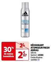 Promoties Déodorant atomiseur fresh adidas - Adidas - Geldig van 07/05/2024 tot 19/05/2024 bij Auchan