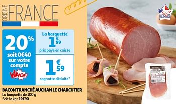 Promotions Bacon tranché auchan le charcutier - Produit Maison - Auchan Ronq - Valide de 07/05/2024 à 19/05/2024 chez Auchan Ronq
