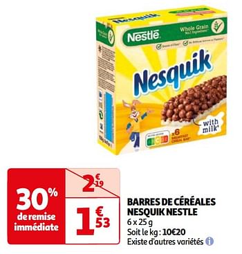 Promoties Barres de céréales nesquik nestle - Nestlé - Geldig van 07/05/2024 tot 19/05/2024 bij Auchan