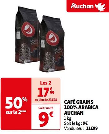Promoties Café grains 100% arabica auchan - Huismerk - Auchan - Geldig van 07/05/2024 tot 19/05/2024 bij Auchan