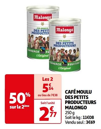 Promotions Café moulu des petits producteurs malongo - Malongo - Valide de 07/05/2024 à 19/05/2024 chez Auchan Ronq
