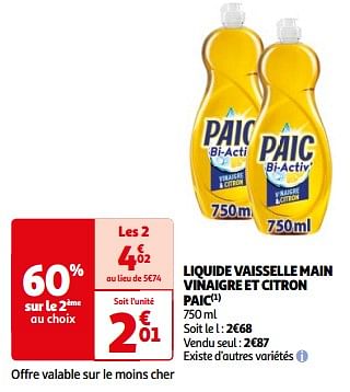 Promotions Liquide vaisselle main vinaigre et citron paic - Paic - Valide de 07/05/2024 à 19/05/2024 chez Auchan Ronq