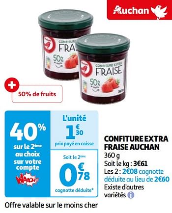 Promotions Confiture extra fraise auchan - Produit Maison - Auchan Ronq - Valide de 07/05/2024 à 19/05/2024 chez Auchan Ronq