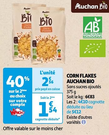 Promoties Corn flakes auchan bio - Huismerk - Auchan - Geldig van 07/05/2024 tot 19/05/2024 bij Auchan