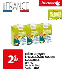 Crème uht semi épaisse légère auchan solidaires-Huismerk - Auchan