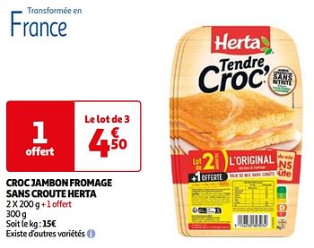 Promoties Croc jambon fromage sans croute herta - Herta - Geldig van 07/05/2024 tot 19/05/2024 bij Auchan