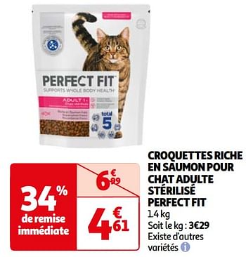 Promotions Croquettes riche en saumon pour chat adulte stérilisé perfect fit - Perfect Fit  - Valide de 07/05/2024 à 19/05/2024 chez Auchan Ronq