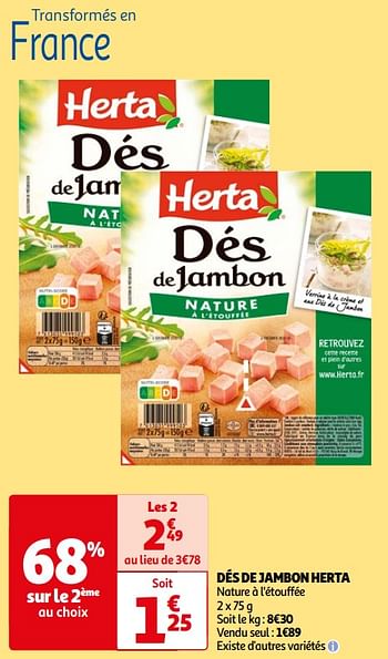 Promotions Dés de jambon herta - Herta - Valide de 07/05/2024 à 19/05/2024 chez Auchan Ronq