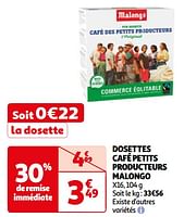 Promoties Dosettes café petits producteurs malongo - Malongo - Geldig van 07/05/2024 tot 19/05/2024 bij Auchan