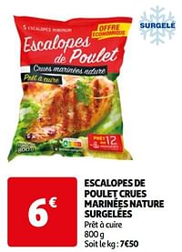 Escalopes de poulet crues marinées nature surgelées-Huismerk - Auchan