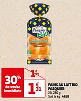 Promoties Pains au lait bio pasquier - Brioche pasquier - Geldig van 07/05/2024 tot 19/05/2024 bij Auchan