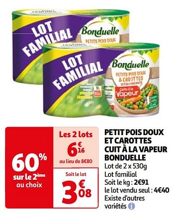 Promoties Petit pois doux et carottes cuit à la vapeur bonduelle - Bonduelle - Geldig van 07/05/2024 tot 19/05/2024 bij Auchan