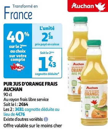 Promoties Pur jus d`orange frais auchan - Huismerk - Auchan - Geldig van 07/05/2024 tot 19/05/2024 bij Auchan