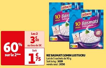 Promoties Riz basmati 10min lustucru - Lustucru - Geldig van 07/05/2024 tot 19/05/2024 bij Auchan