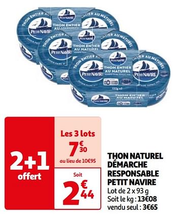 Promoties Thon naturel démarche responsable petit navire - PETIT NAVIRE - Geldig van 07/05/2024 tot 19/05/2024 bij Auchan