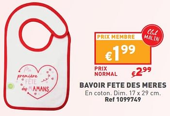 Promotions Bavoir fete des meres - Produit maison - Trafic  - Valide de 08/05/2024 à 11/05/2024 chez Trafic