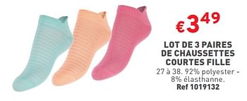 Promotions Lot de 3 paires de chaussettes courtes fille - Produit maison - Trafic  - Valide de 08/05/2024 à 11/05/2024 chez Trafic