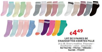 Promotions Lot de 5 paires de chaussettes courtes fille - Produit maison - Trafic  - Valide de 08/05/2024 à 11/05/2024 chez Trafic