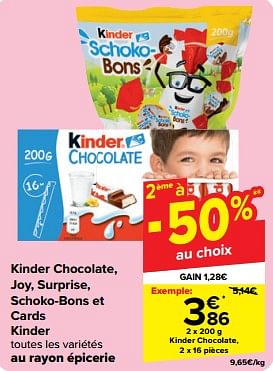 Promoties Kinder chocolate - Kinder - Geldig van 08/05/2024 tot 14/05/2024 bij Carrefour