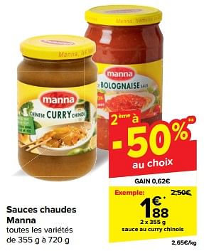 Promoties Sauce au curry chinois - Manna - Geldig van 08/05/2024 tot 14/05/2024 bij Carrefour