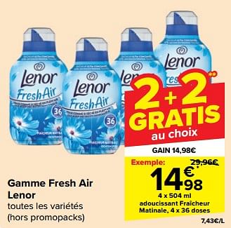 Promoties Adoucissant fraîcheur matinale - Lenor - Geldig van 08/05/2024 tot 14/05/2024 bij Carrefour