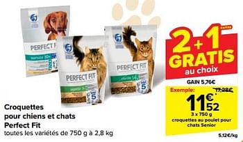 Promoties Croquettes au poulet pour chats senior - Perfect Fit  - Geldig van 08/05/2024 tot 14/05/2024 bij Carrefour