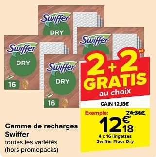 Promotions Lingettes swiffer floor dry - Swiffer - Valide de 08/05/2024 à 14/05/2024 chez Carrefour