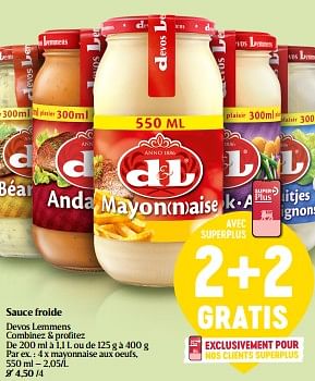 Promotions Mayonnaise aux oeufs - Devos Lemmens - Valide de 08/05/2024 à 15/05/2024 chez Delhaize