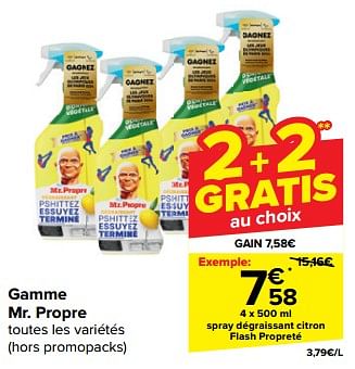 Promoties Spray dégraissant citron flash propreté - Mr. Proper - Geldig van 08/05/2024 tot 14/05/2024 bij Carrefour