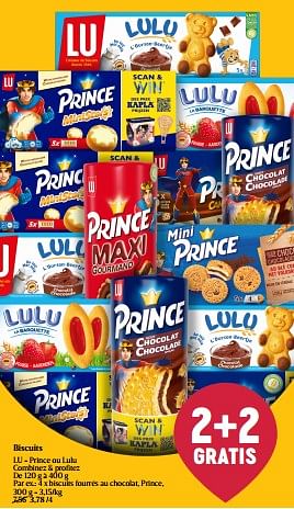 Promotions Biscuits fourrés au chocolat, prince - Lu - Valide de 08/05/2024 à 15/05/2024 chez Delhaize
