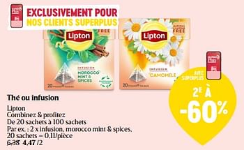Promotions Infusion, morocco mint + spices - Lipton - Valide de 08/05/2024 à 15/05/2024 chez Delhaize