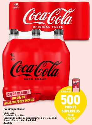 Promotions Boisson pétillante coca-cola zero - Coca Cola - Valide de 08/05/2024 à 15/05/2024 chez Delhaize