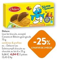 Promotions Delacre les schtroumpfs biscuits au chocolat au lait - Delacre - Valide de 08/05/2024 à 21/05/2024 chez OKay