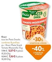 Promotions Knorr pasta snack tomato mozzarella - Knorr - Valide de 08/05/2024 à 21/05/2024 chez OKay