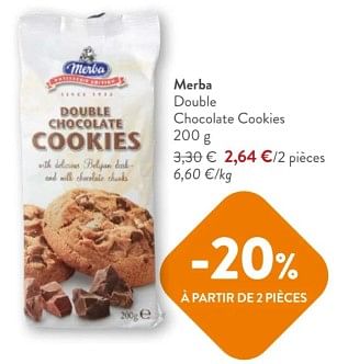 Promotions Merba double chocolate cookies - Merba - Valide de 08/05/2024 à 21/05/2024 chez OKay