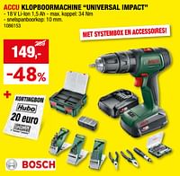 Promotions Bosch accu klopboormachine universal impact - Bosch - Valide de 08/05/2024 à 19/05/2024 chez Hubo