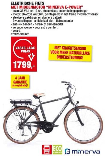 Promoties Elektrische fiets met middenmotor minerva e-power - Minerva - Geldig van 08/05/2024 tot 19/05/2024 bij Hubo