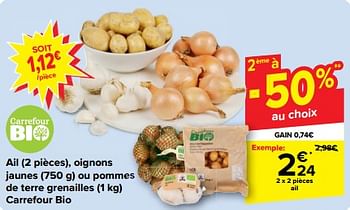 Promoties Ail , oignons jaunes ou pommes de terre grenailles carrefour bio - Huismerk - Carrefour  - Geldig van 08/05/2024 tot 21/05/2024 bij Carrefour