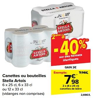 Promoties Canettes ou bouteilles stella artois - Stella Artois - Geldig van 08/05/2024 tot 21/05/2024 bij Carrefour